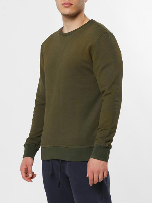 Acid Dye Organic Cotton Crew Neck Sweatshirt Khaki | C