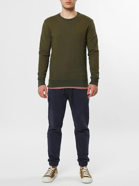 Acid Dye Organic Cotton Crew Neck Sweatshirt Khaki | E