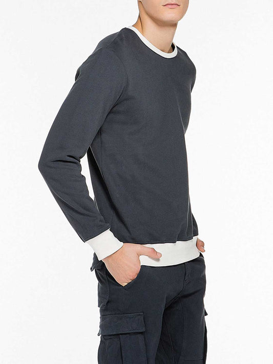 Color Block Crew Neck Sweatshirt Navy Blue | B