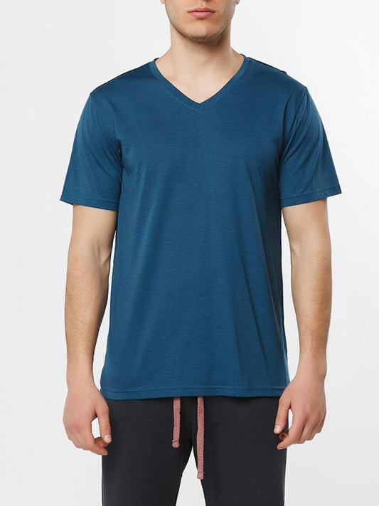 Organic Cotton V-neck T-shirt Blueberry | B
