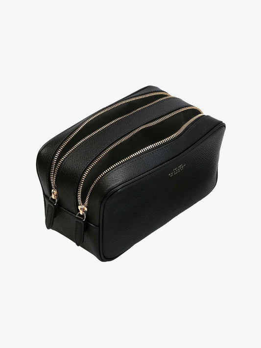 Smythson Panama Cross-Grain Leather Wash Bag Black | B