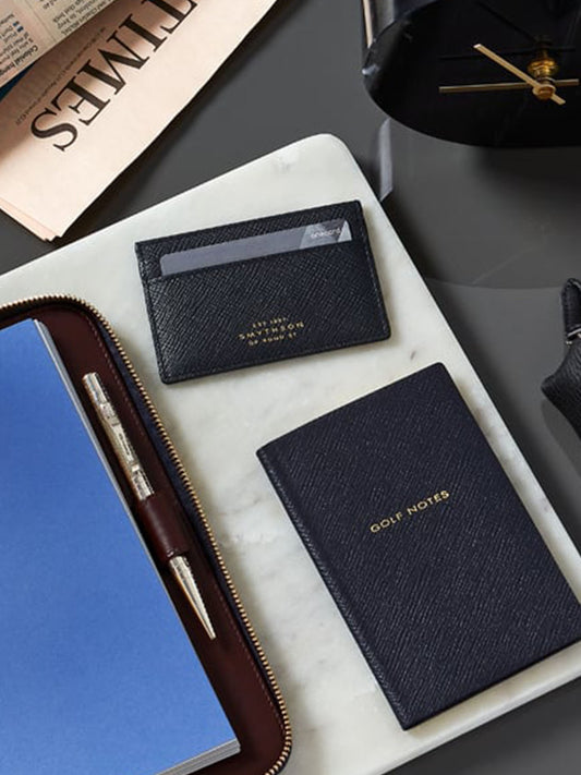 Smythson Flat Card Holder in Panama Navy