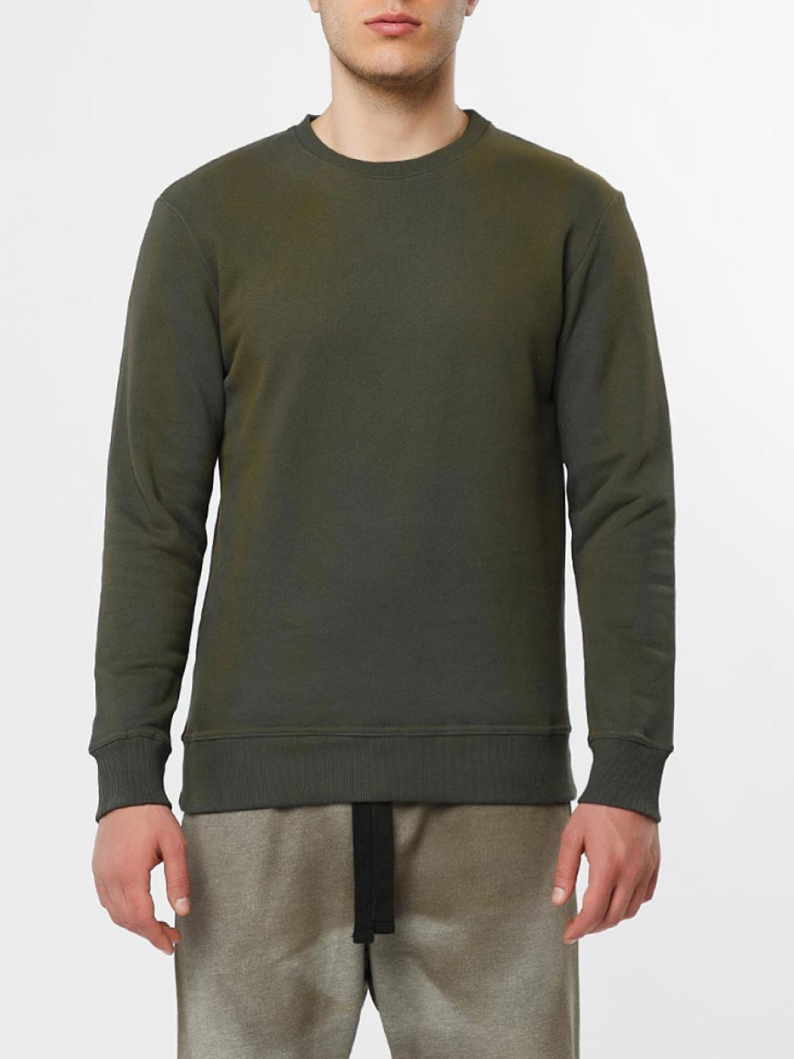 Acid Dye Organic Cotton Crew Neck Sweatshirt Light Khaki | B