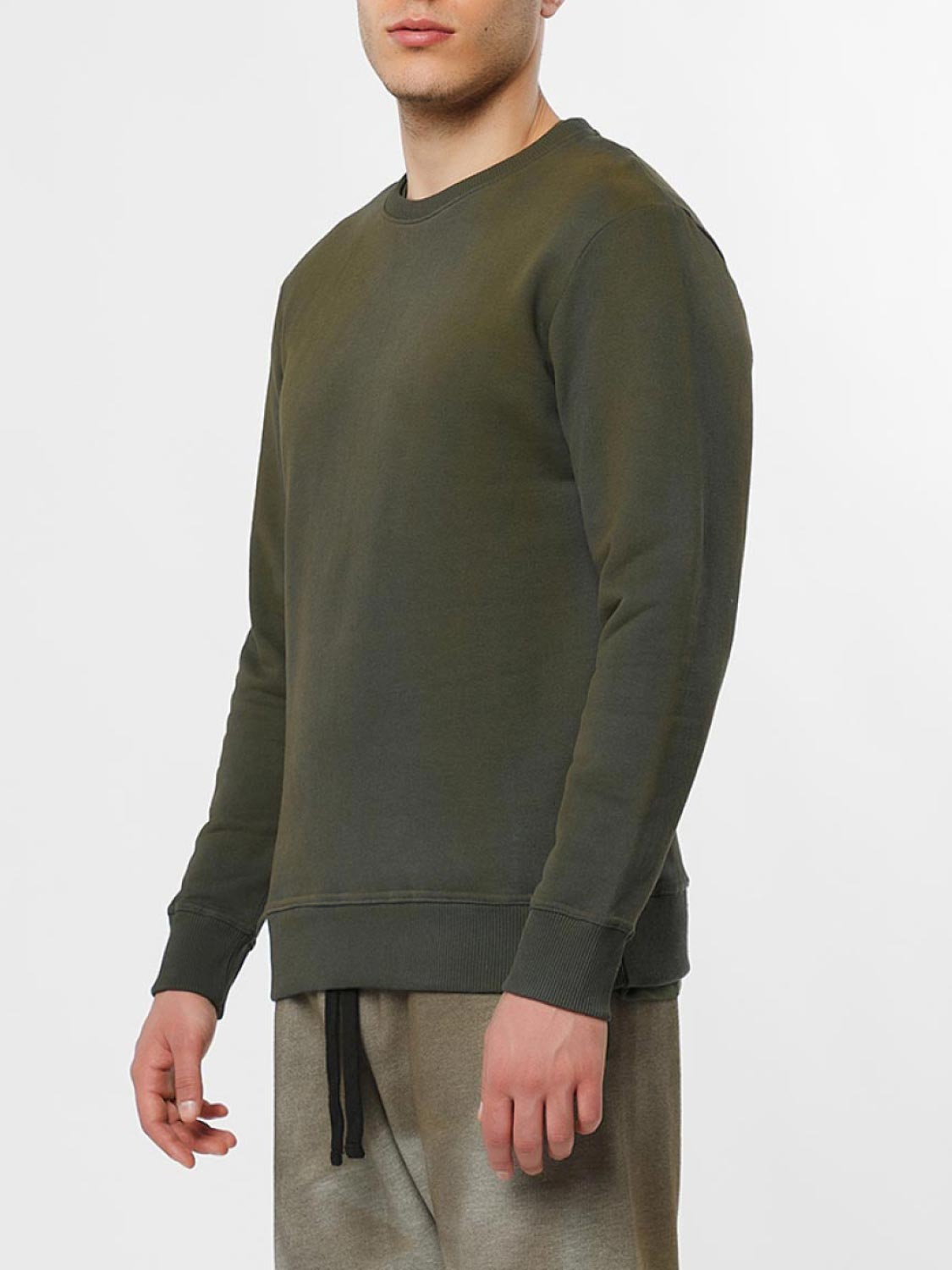 Acid Dye Organic Cotton Crew Neck Sweatshirt Light Khaki | C
