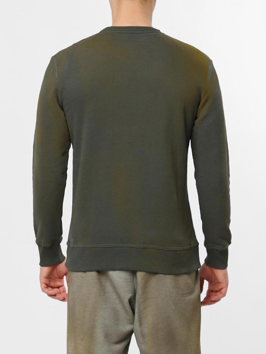 Acid Dye Organic Cotton Crew Neck Sweatshirt Light Khaki | D