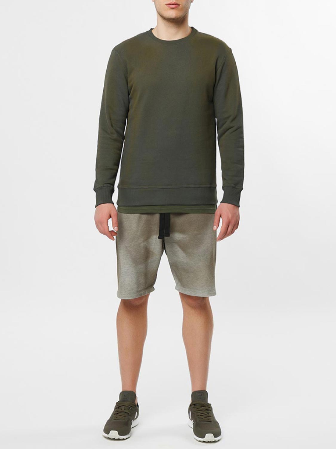 Acid Dye Organic Cotton Crew Neck Sweatshirt Light Khaki | E