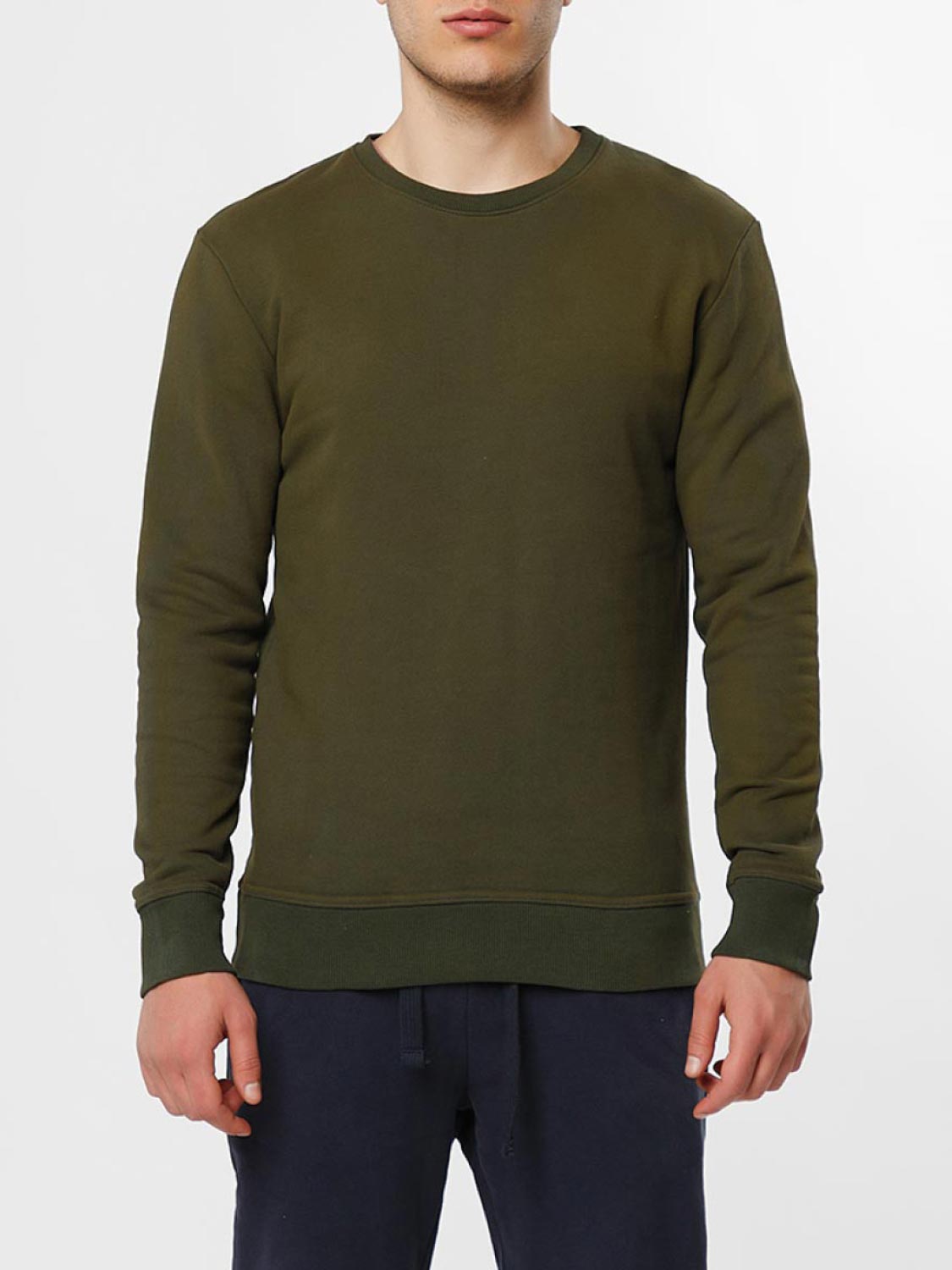 Acid Dye Organic Cotton Crew Neck Sweatshirt Khaki | B