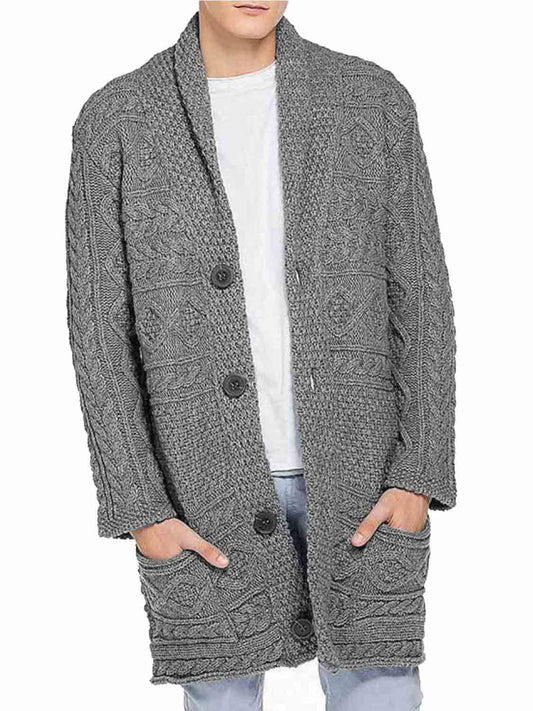 The Project Garments Button Front Shawl Collar Wool Blend Cardigan Grey