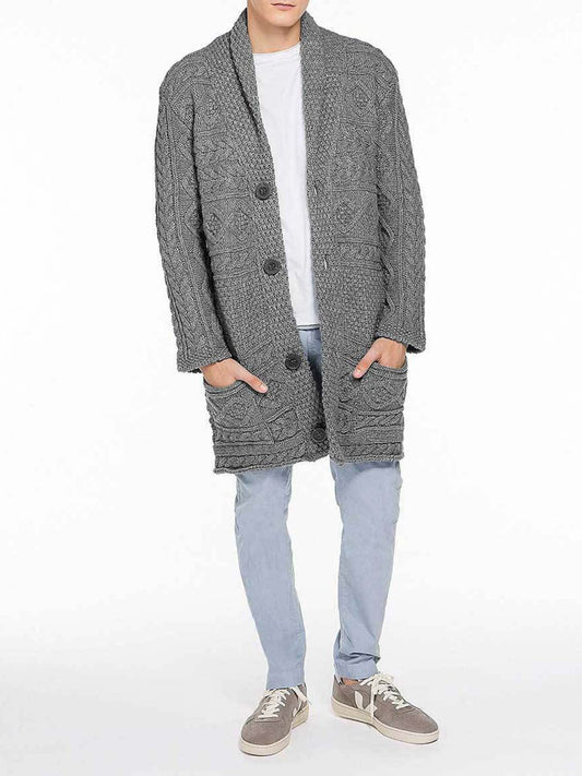 The Project Garments Button Front Shawl Collar Wool Blend Cardigan Grey