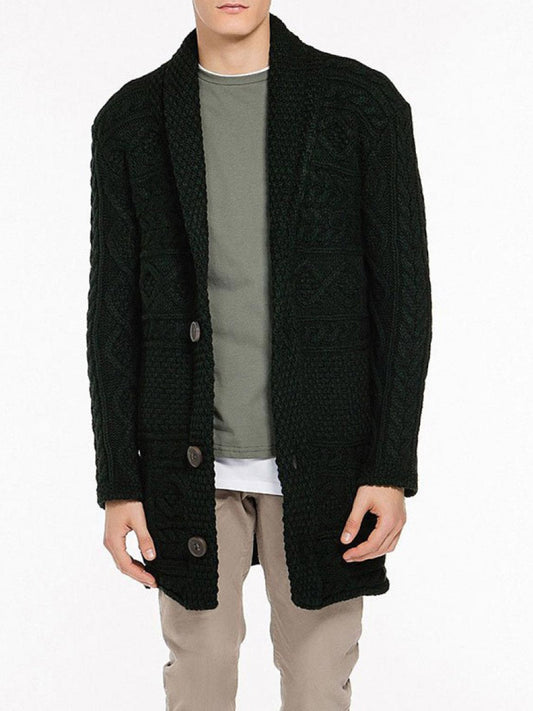 The Project Garments Button Front Shawl Collar Wool Blend Cardigan Forest Green
