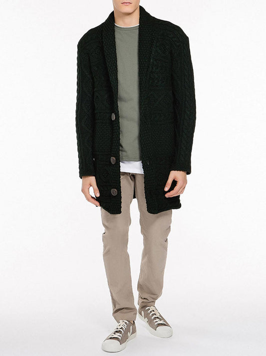 The Project Garments Button Front Shawl Collar Wool Blend Cardigan Forest Green