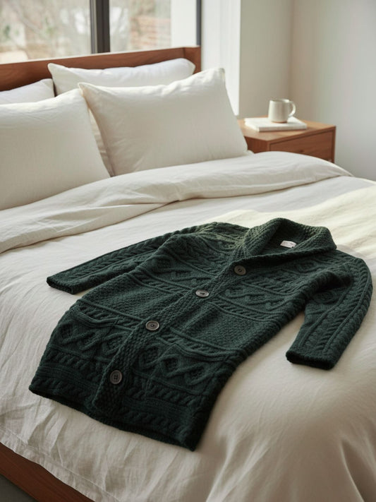 The Project Garments Button Front Shawl Collar Wool Blend Cardigan Forest Green