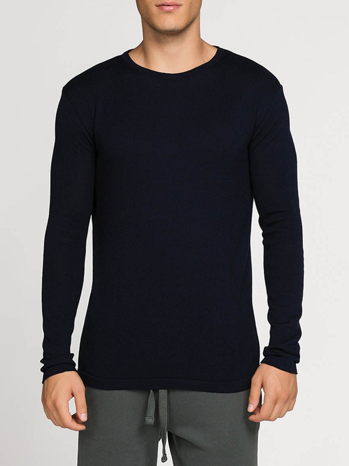 Cashmere Blend Crew Neck Knitted Sweater Navy Blue | B