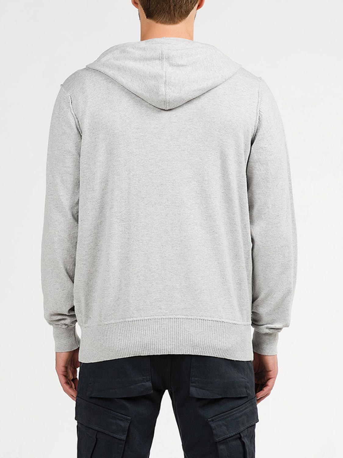 Cotton Blend Knitted Hooded Sweater Melange Grey