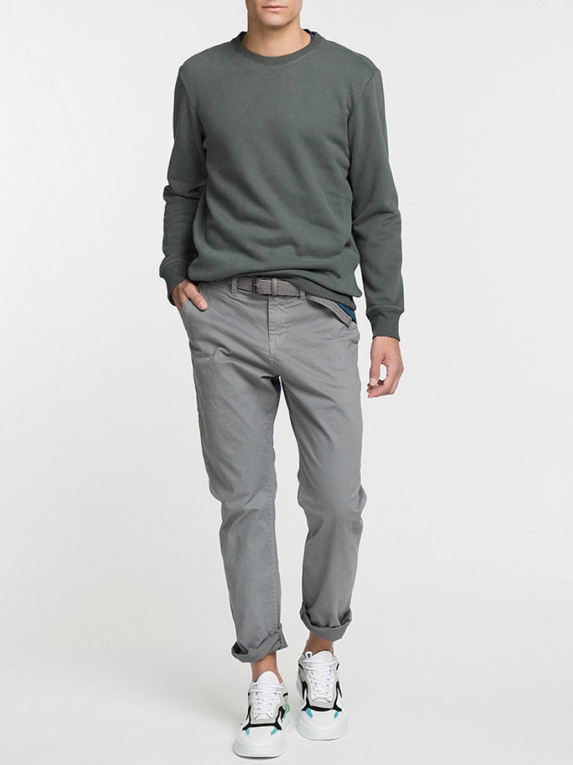 Crew Neck Sweatshirt Military Khaki | E