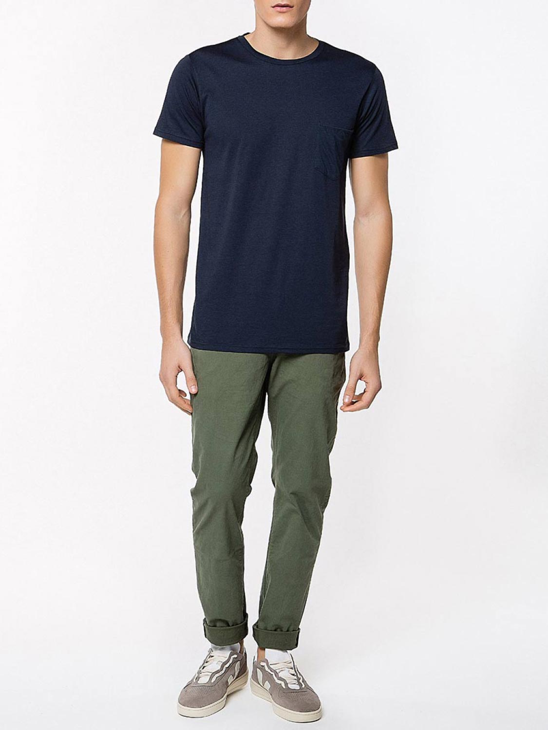Crew Neck Modal-Blend Pocket T-shirt Midnight Blue | E