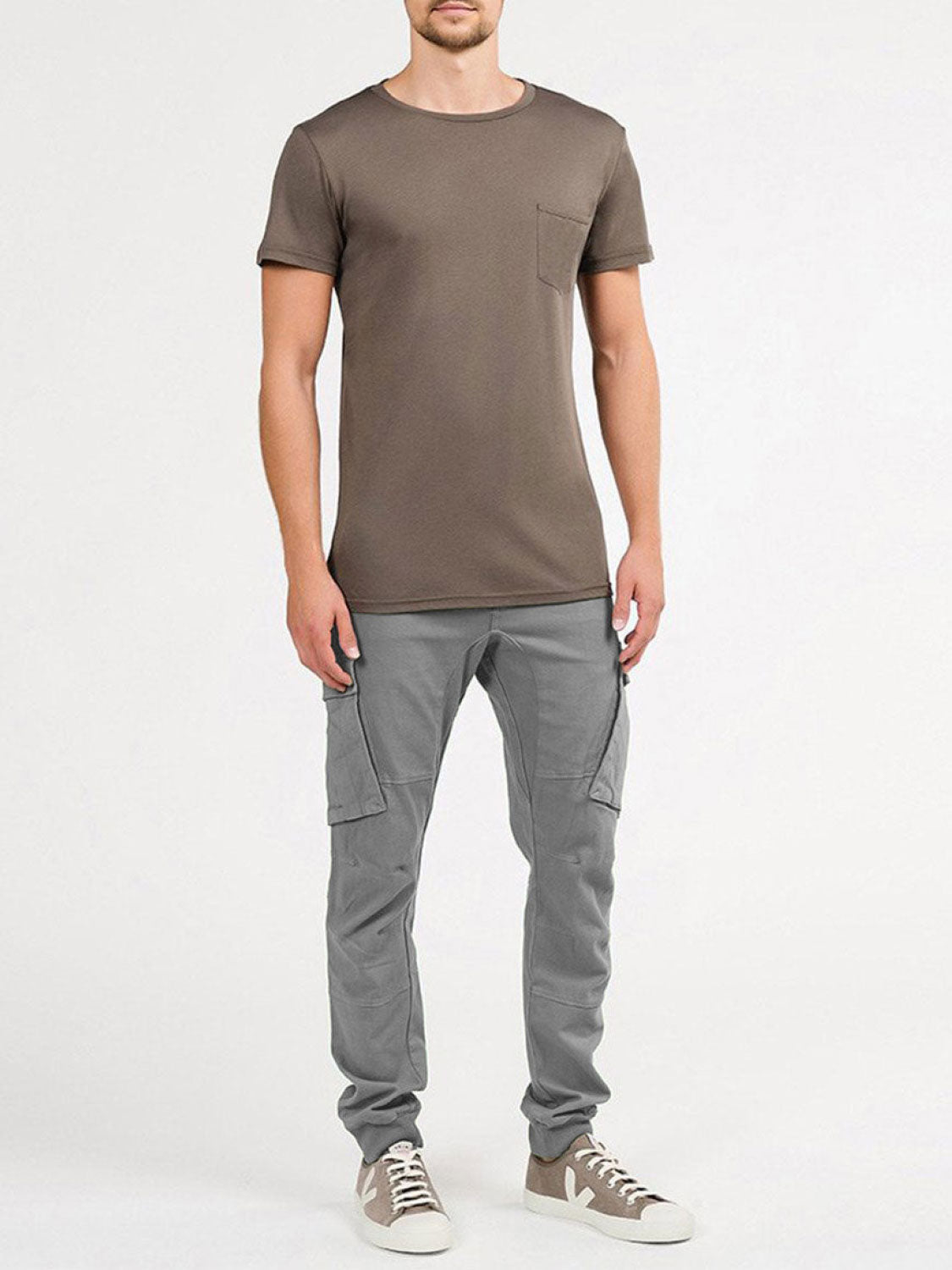 Crew Neck Modal-Blend Pocket T-shirt Taupe