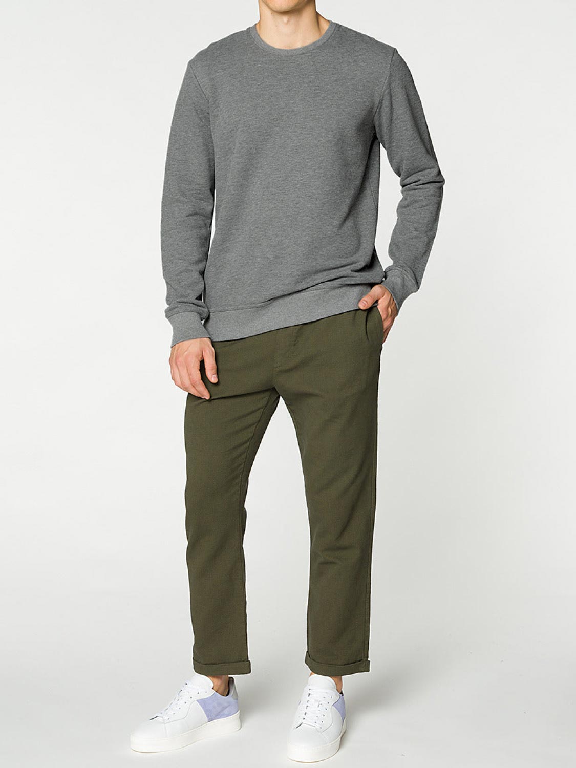 Crew Neck Sweatshirt Melange Grey | E