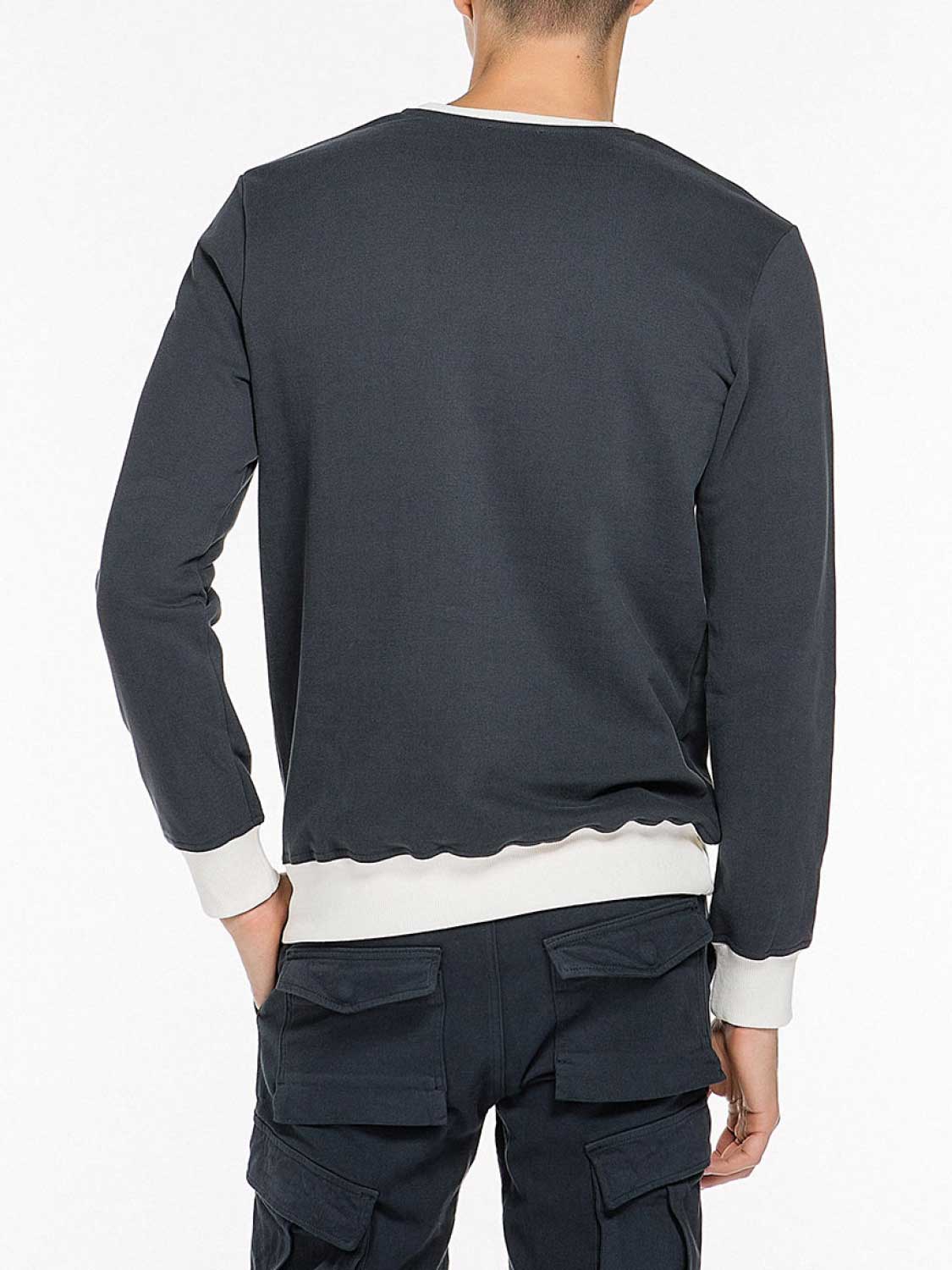 Color Block Crew Neck Sweatshirt Navy Blue | C