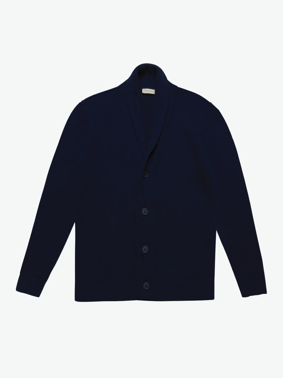 Shawl Collar Distressed Cardigan Virgin Wool Navy | A
