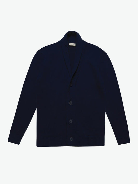 Shawl Collar Distressed Cardigan Virgin Wool Navy | A