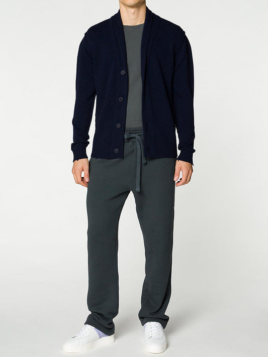 Shawl Collar Distressed Cardigan Virgin Wool Navy | E