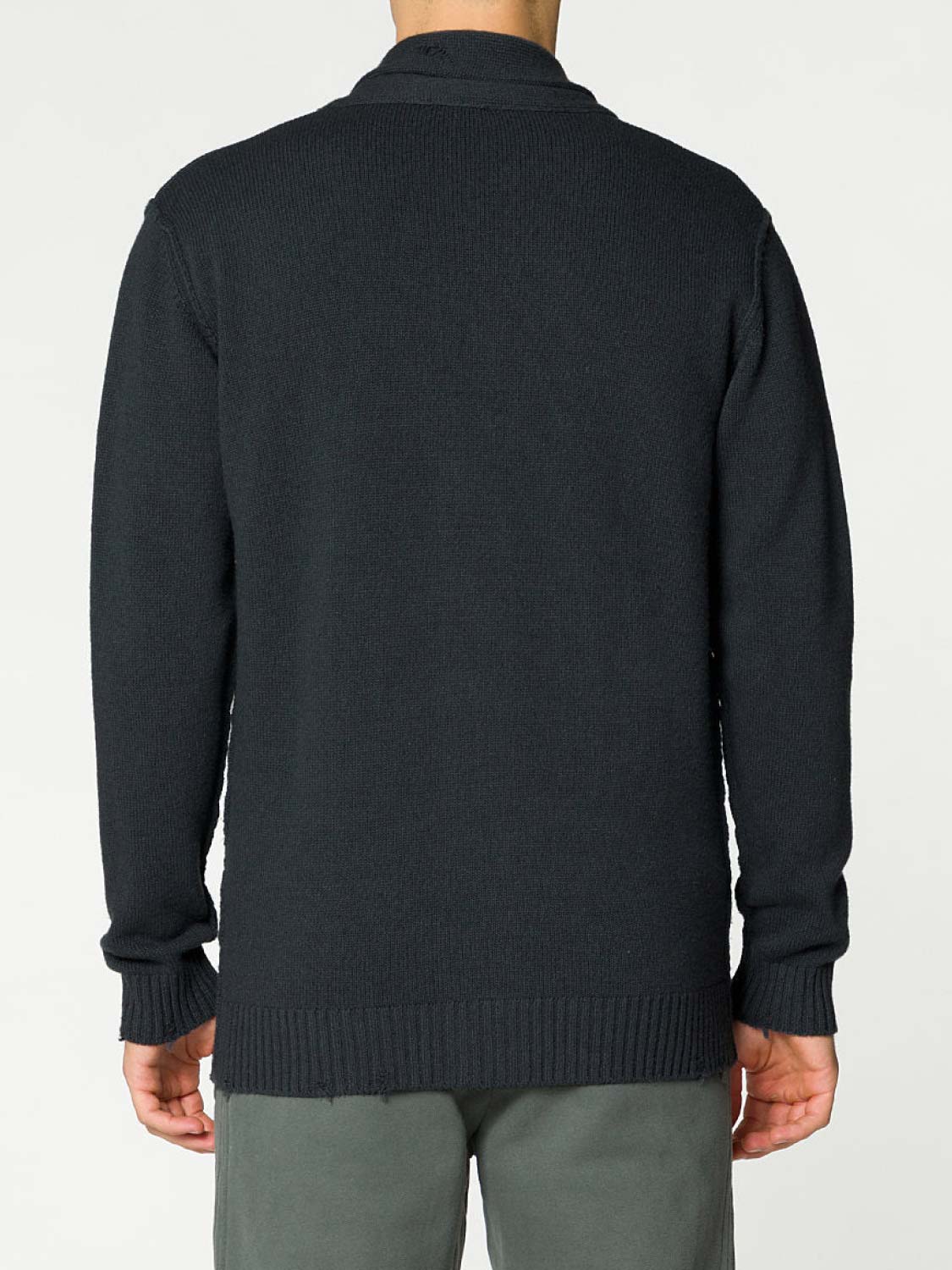 Shawl Collar Distressed Cardigan Virgin Wool Grey | C