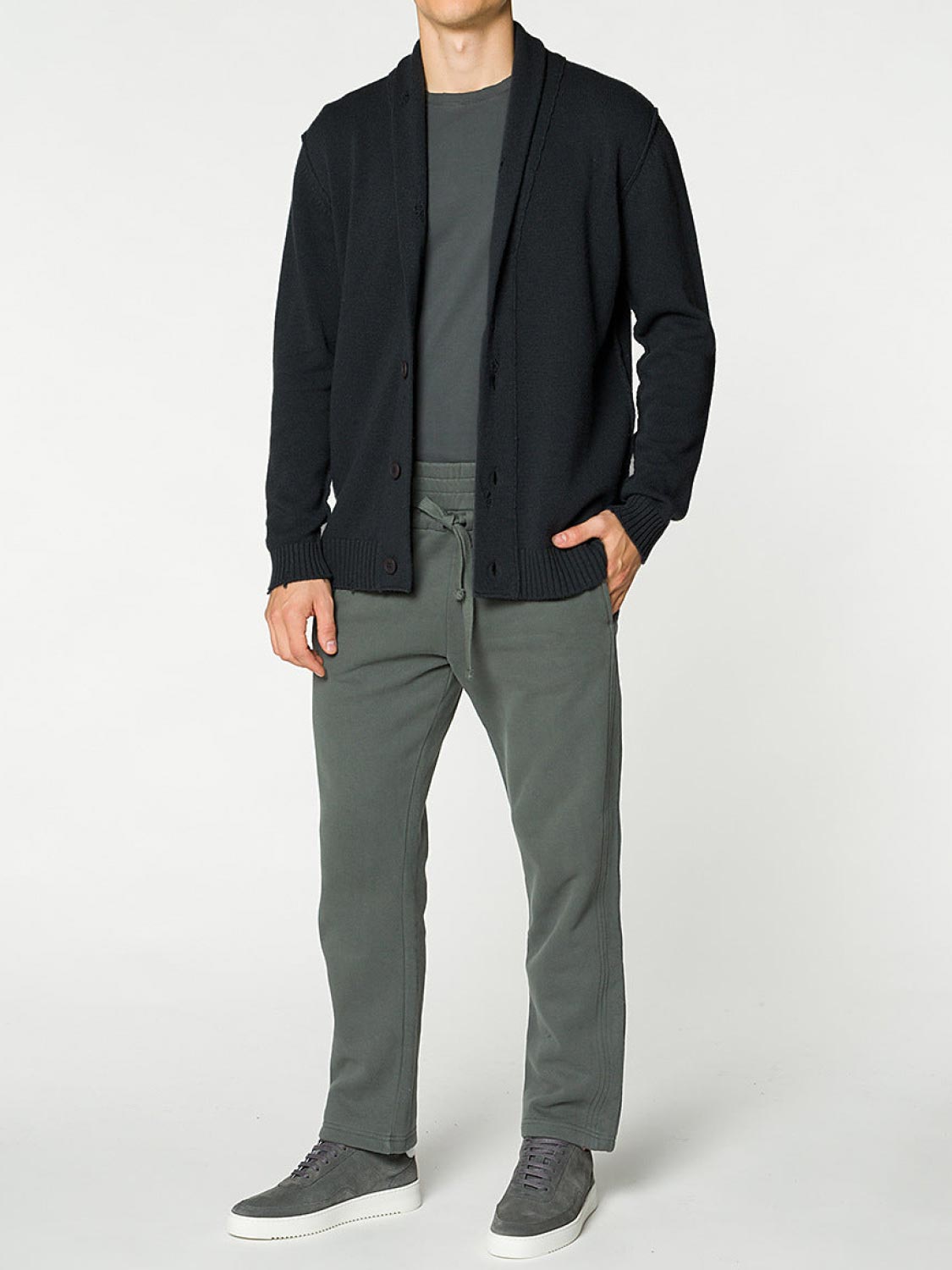 Shawl Collar Distressed Cardigan Virgin Wool Grey | E