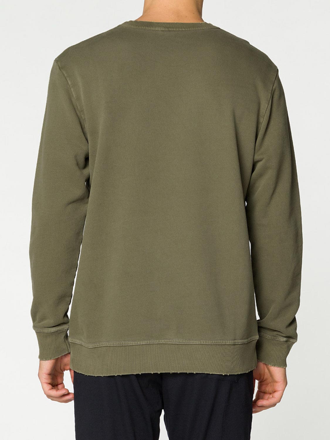 Distressed Crew-Neck Sweatshirt Khaki | C