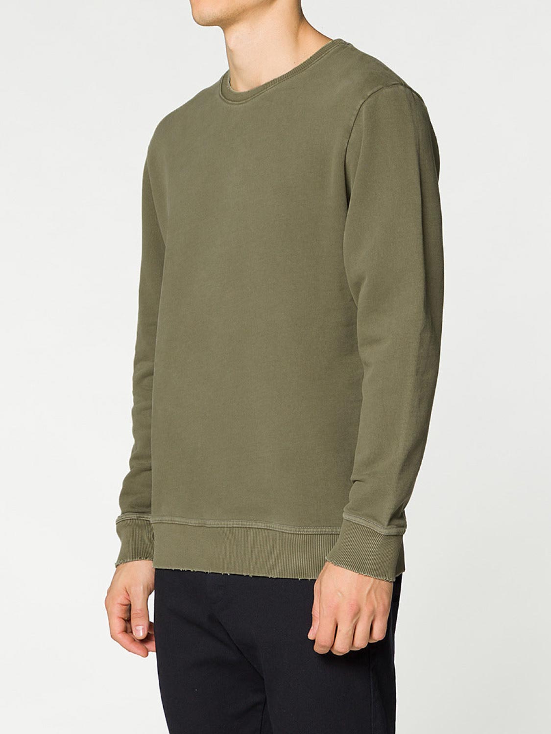 Distressed Crew-Neck Sweatshirt Khaki | D