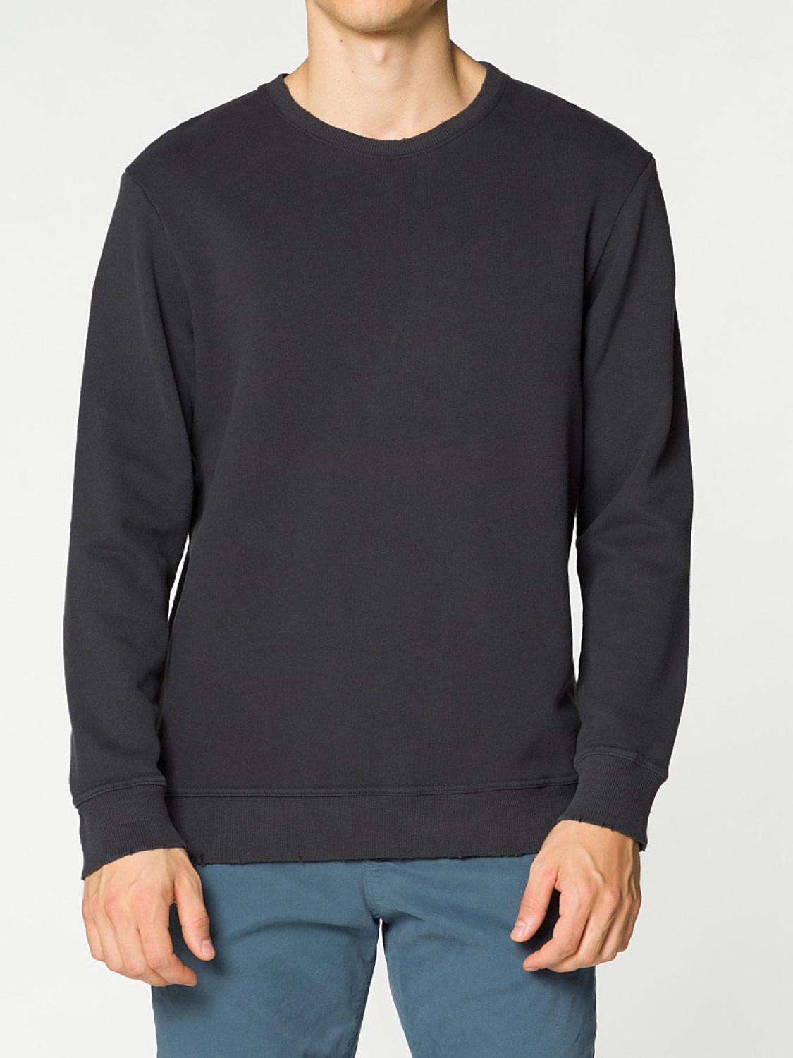 Distressed Crew-Neck Sweatshirt Meteorite Grey | B