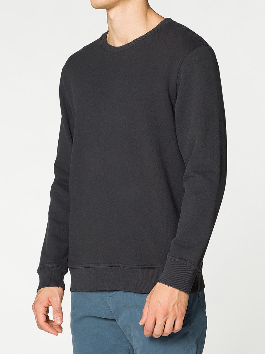 Distressed Crew-Neck Sweatshirt Meteorite Grey | D