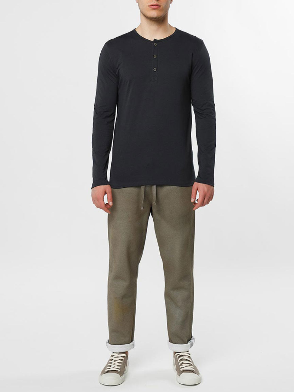 Henley Organic Cotton Long Sleeve T-shirt Charcoal Grey | E