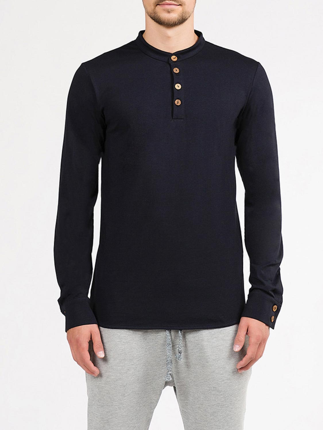 Henley Supima Cotton Long Sleeve T-shirt Midnight Blue | B