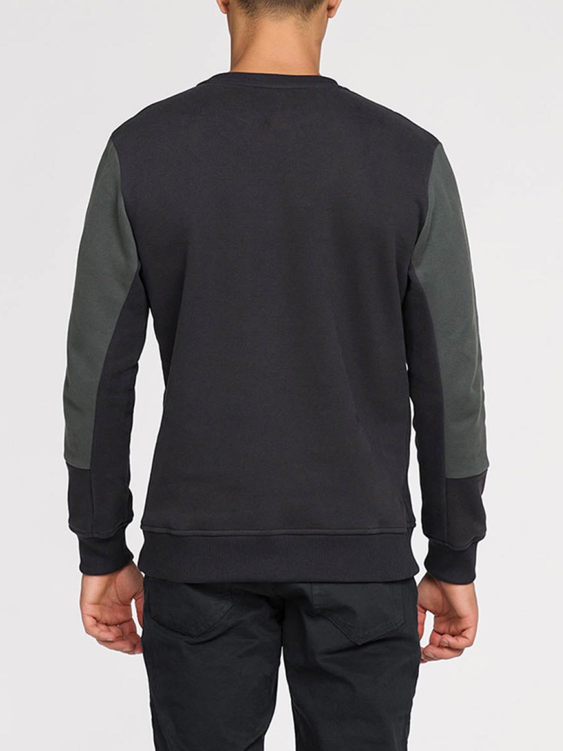 Horizontal Color Block Crew Neck Sweatshirt Khaki | C