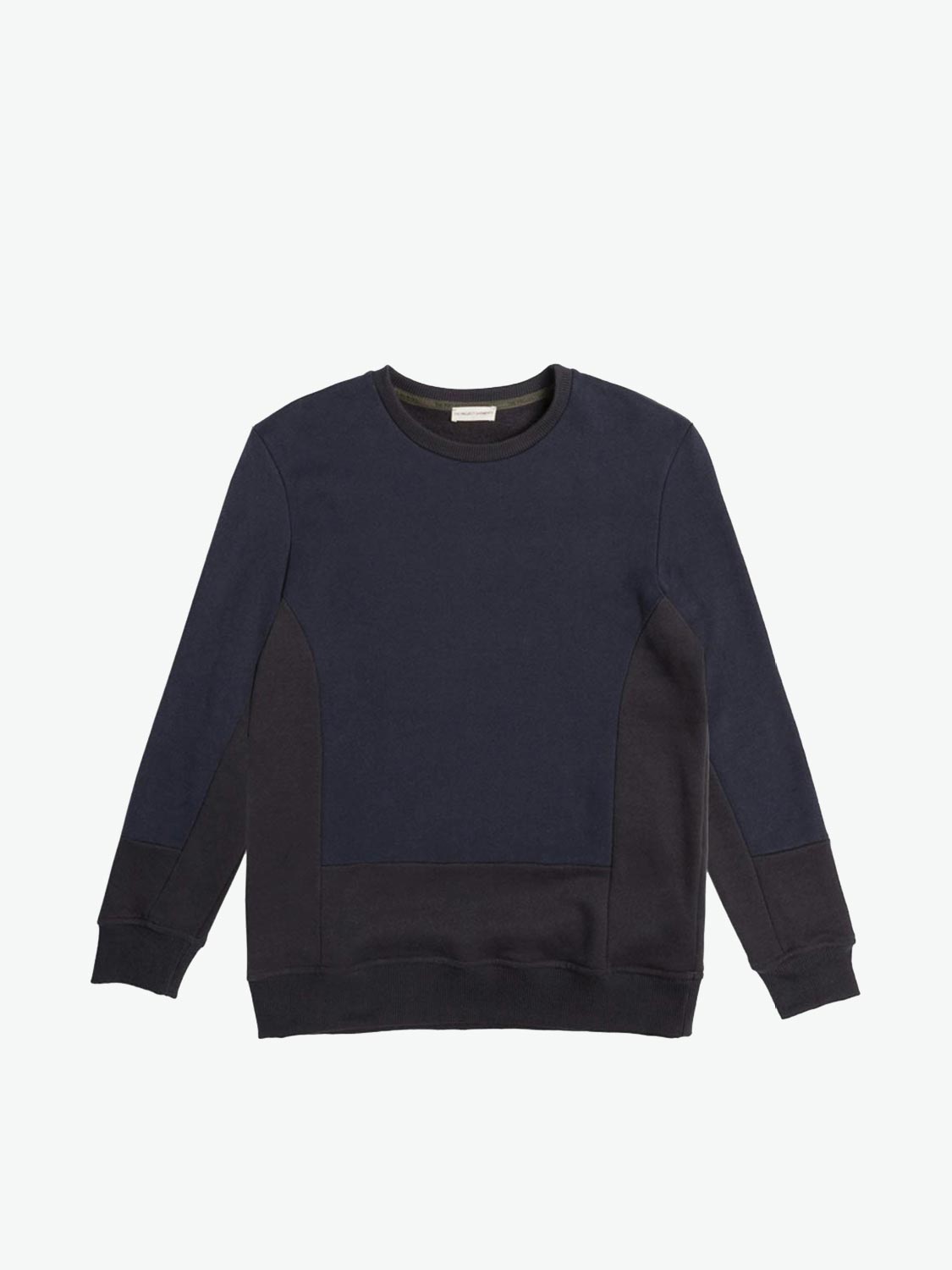 Horizontal Color Block Crew Neck Sweatshirt Navy Blue | A