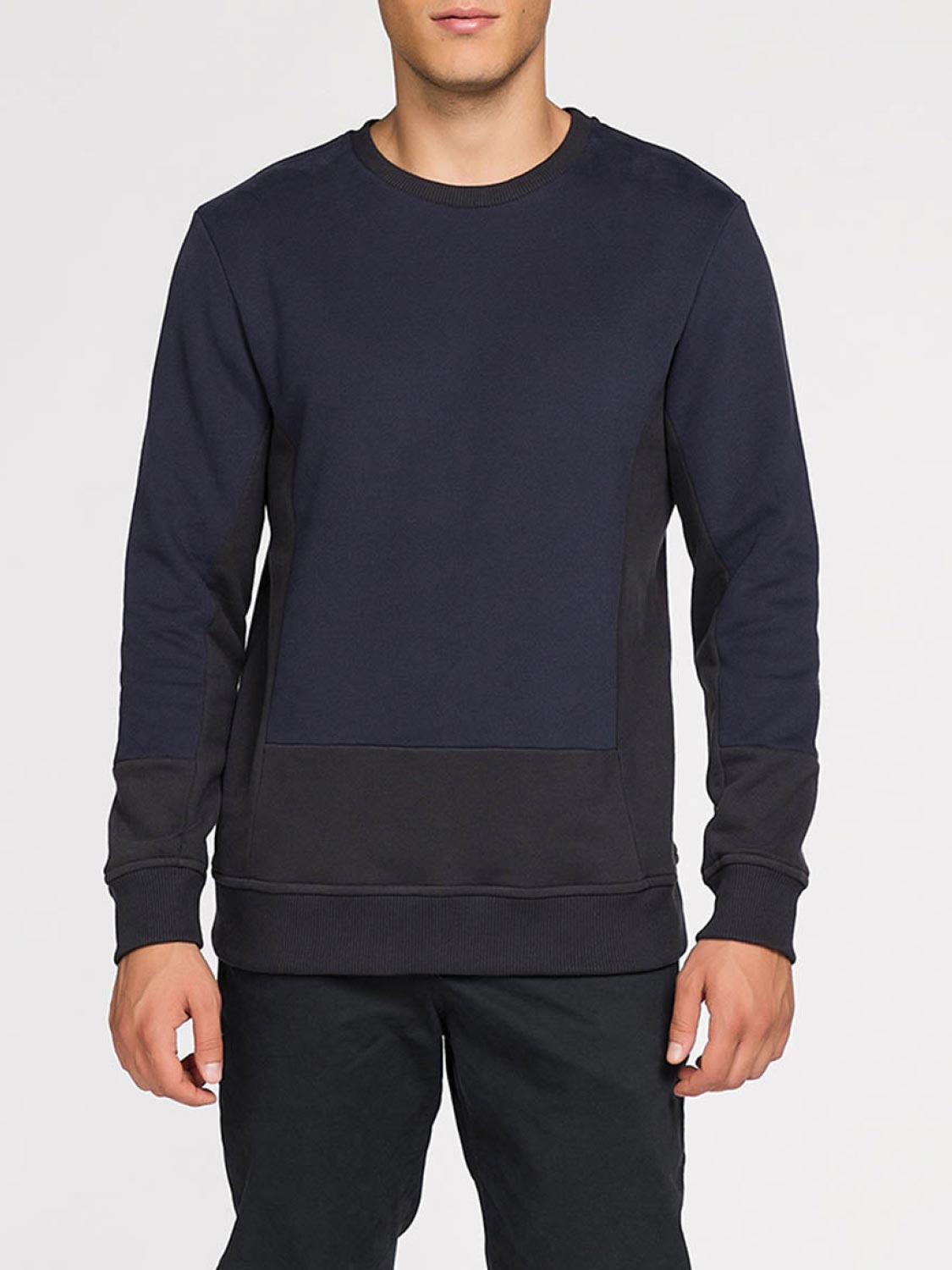 Horizontal Color Block Crew Neck Sweatshirt Navy Blue | B
