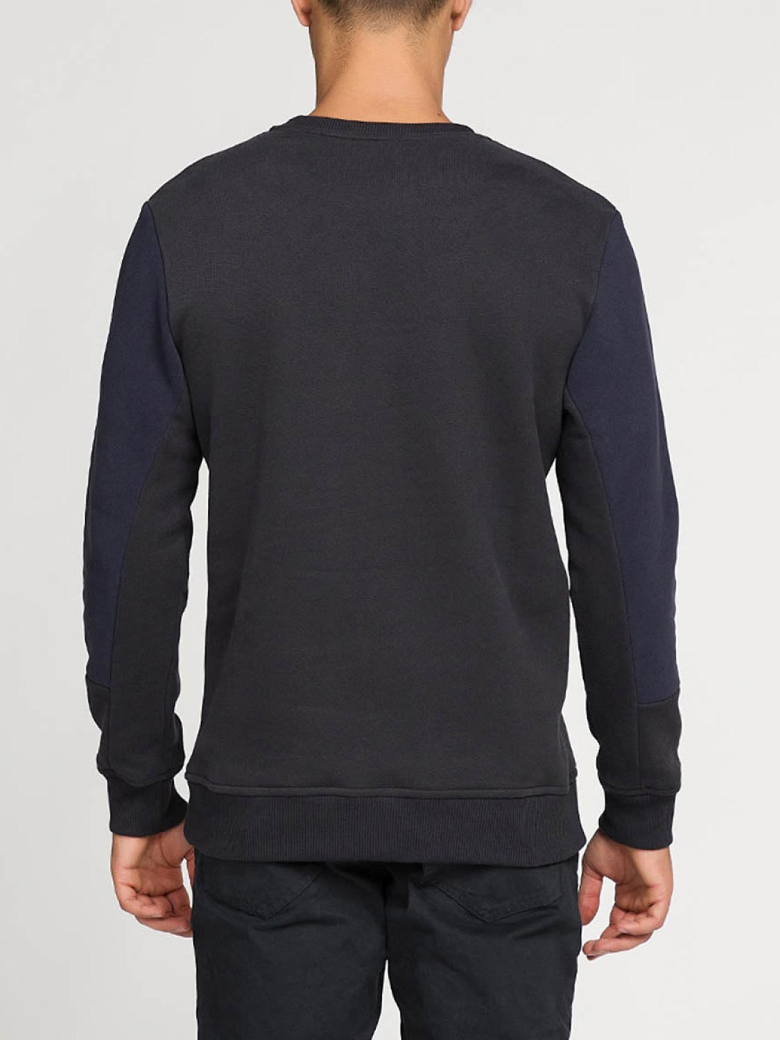 Horizontal Color Block Crew Neck Sweatshirt Navy Blue | C