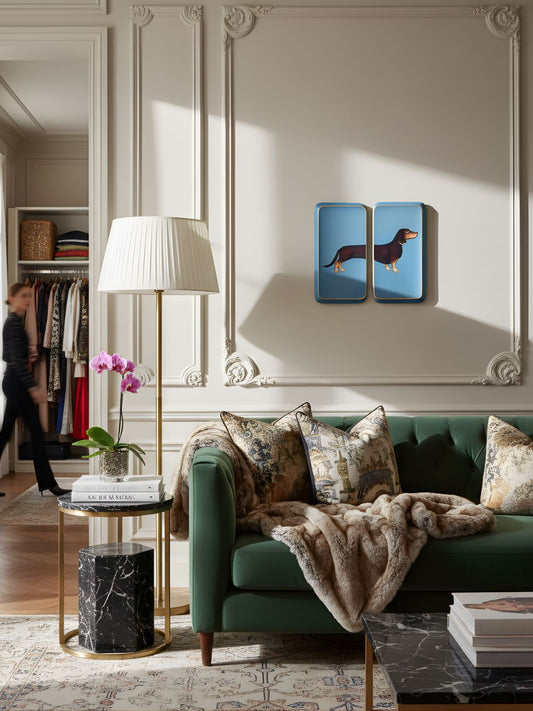 Les Ottomans Dachshund Hand-Painted Tray ( Set Of Two)