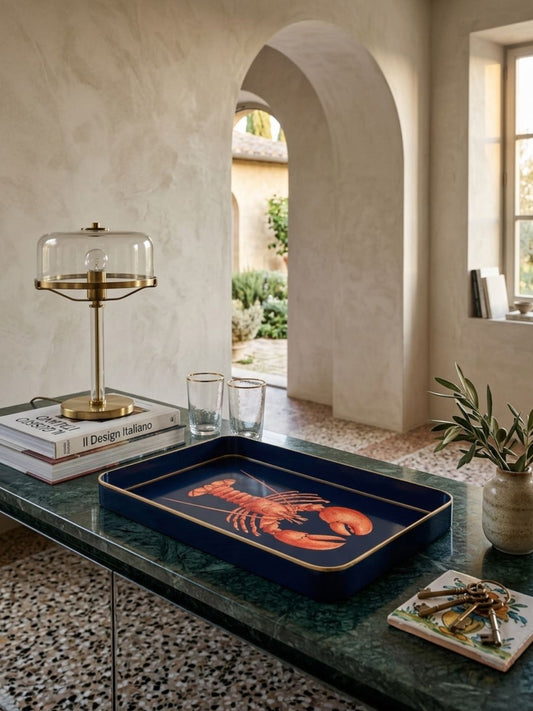 Les Ottomans Fauna Lobster Hand-Painted Iron Tray