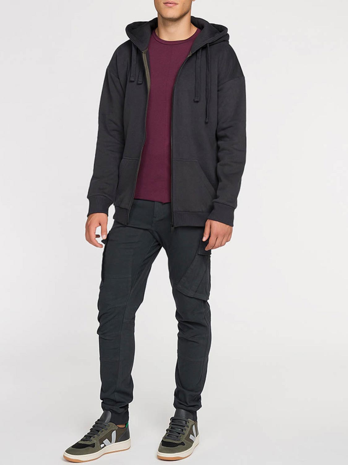 Organic Cotton Double Hooded Zip Up Charcoal Grey | D