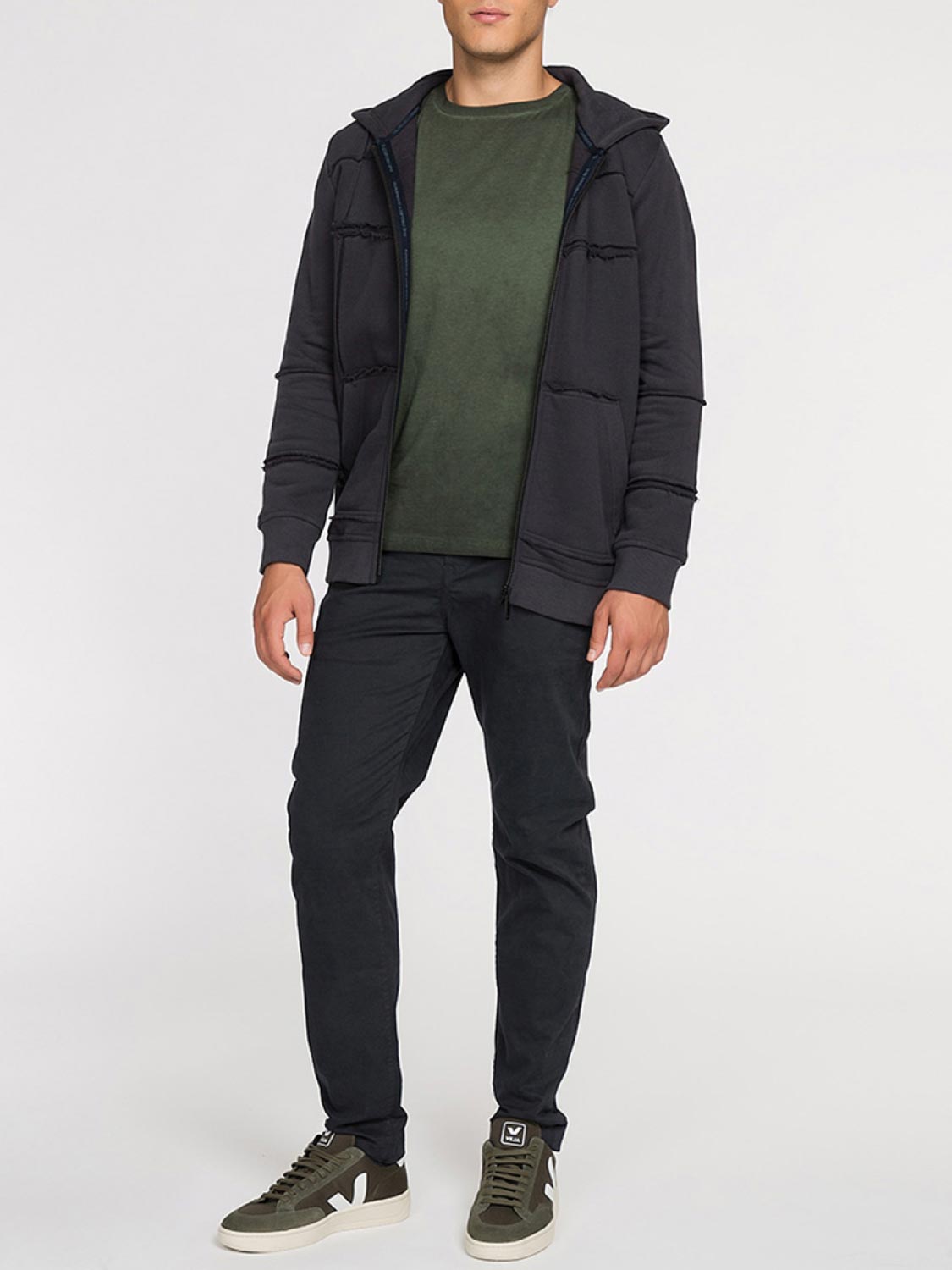 Organic Cotton Laser Cut Zip Up Hoodie Charcoal Grey | The Project Garments - D