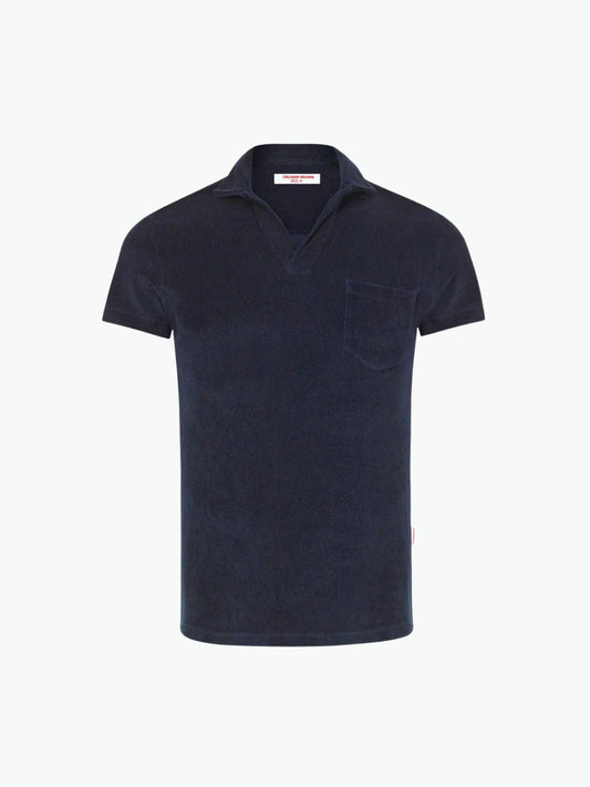 Orlebar Brown Terry Towelling Tailored Fit Cotton Polo Shirt Navy