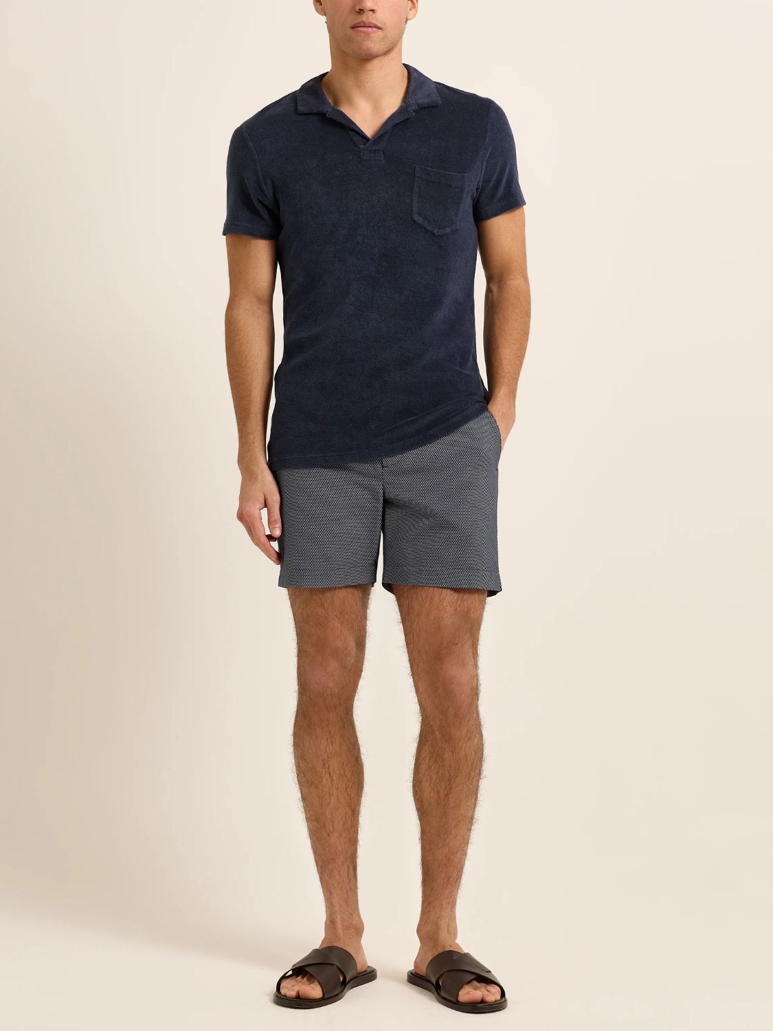 Orlebar Brown Terry Towelling Tailored Fit Cotton Polo Shirt Navy