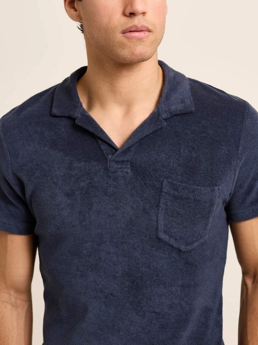 Orlebar Brown Terry Towelling Tailored Fit Cotton Polo Shirt Navy