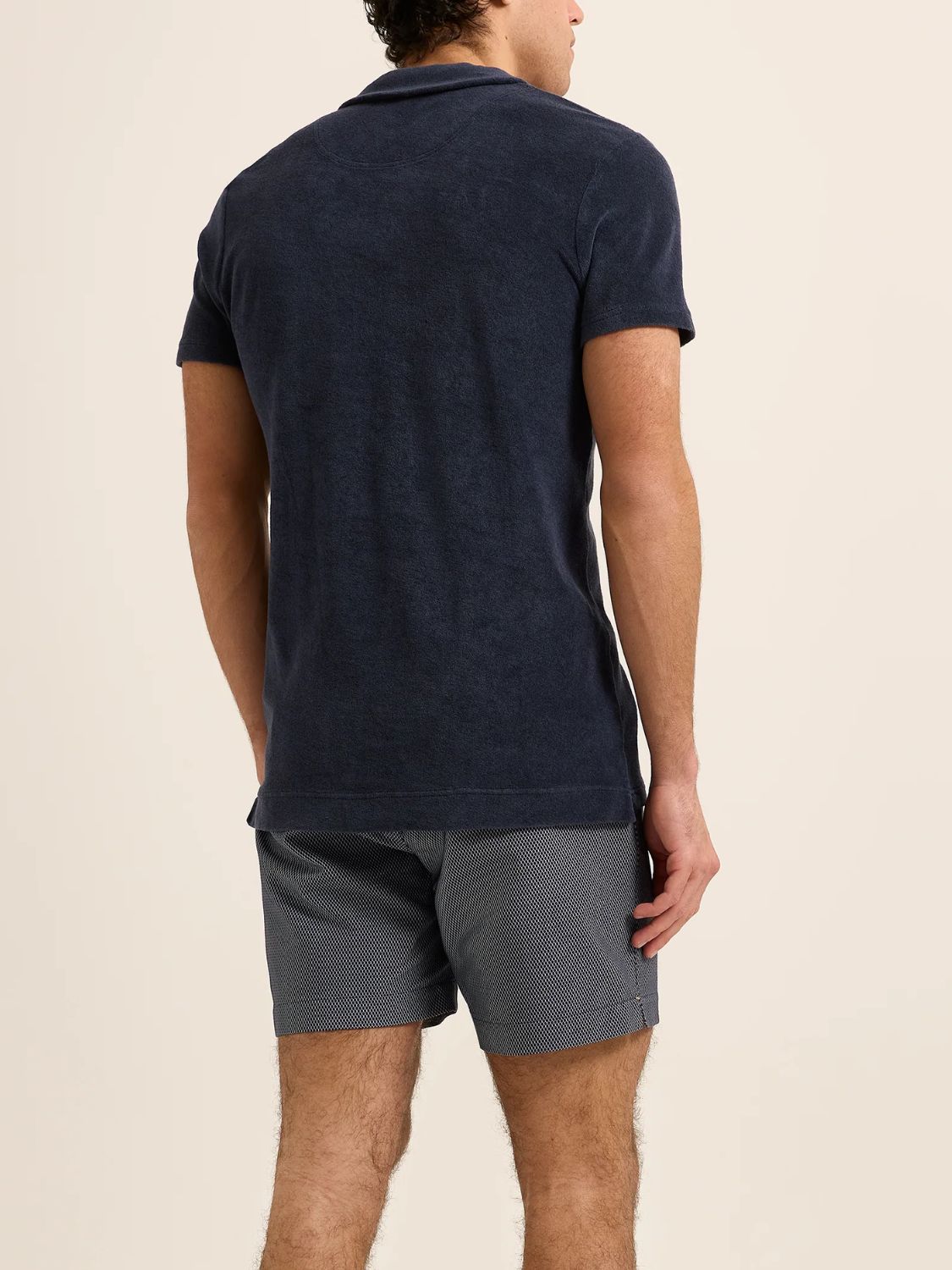 Orlebar Brown Terry Towelling Tailored Fit Cotton Polo Shirt Navy