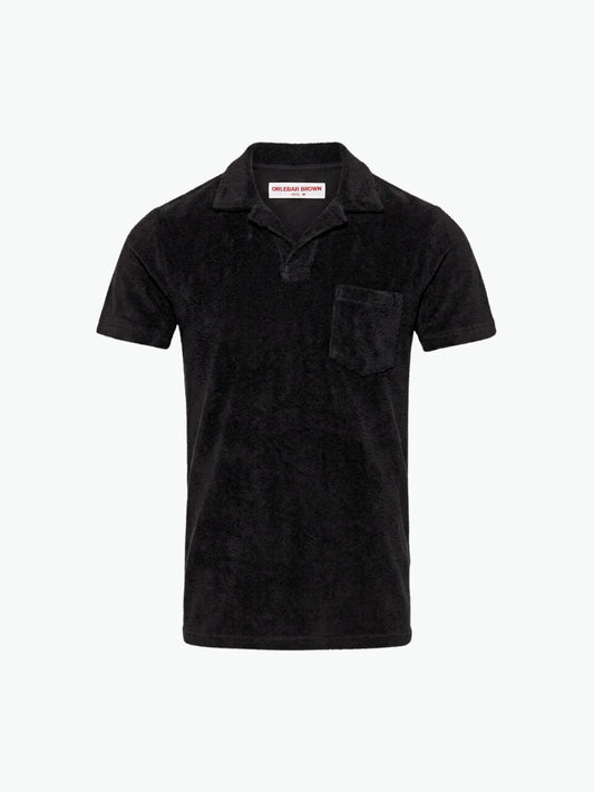 Orlebar Brown Terry Towelling Tailored Fit Cotton Polo Shirt Black