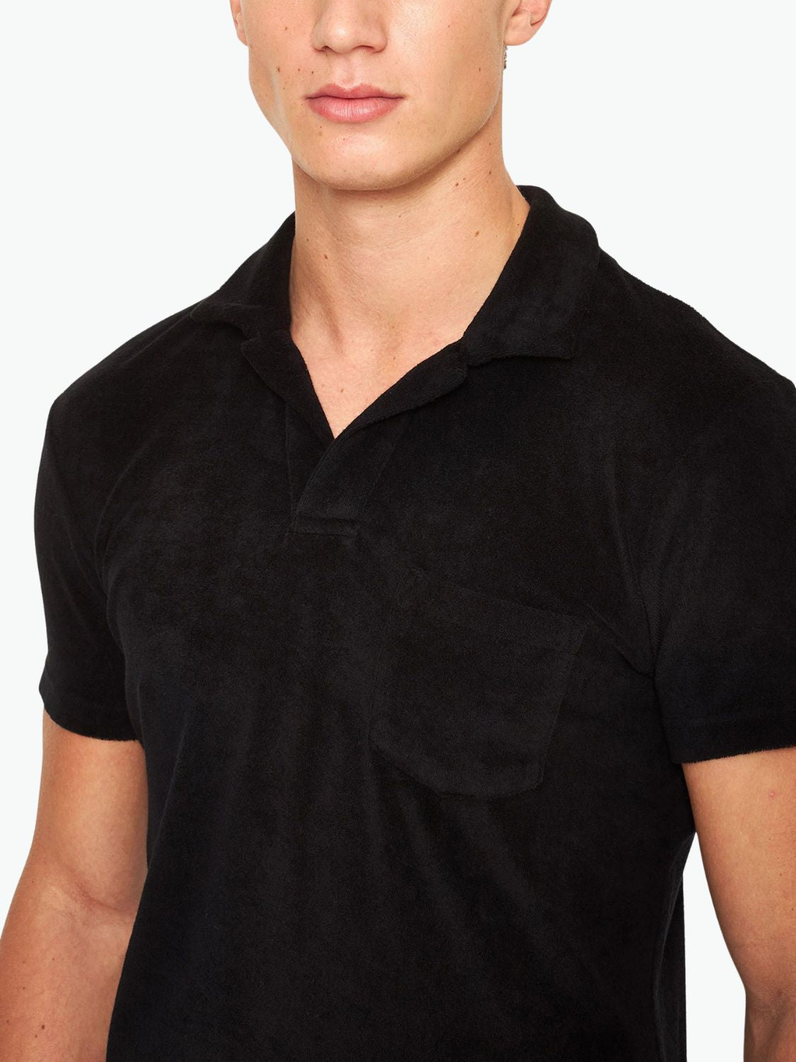 Orlebar Brown Terry Towelling Tailored Fit Cotton Polo Shirt Black