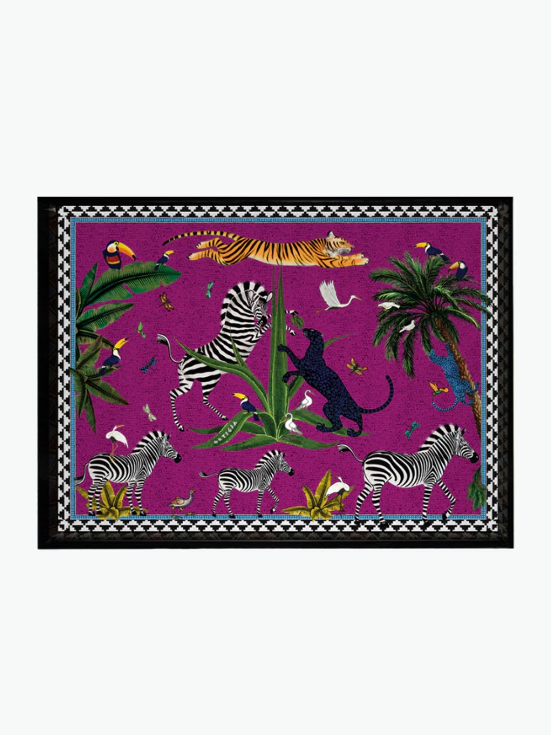 Ortigia Sicilia Hand-Made Lacquer Tray Flying Tiger Pink Cardinale