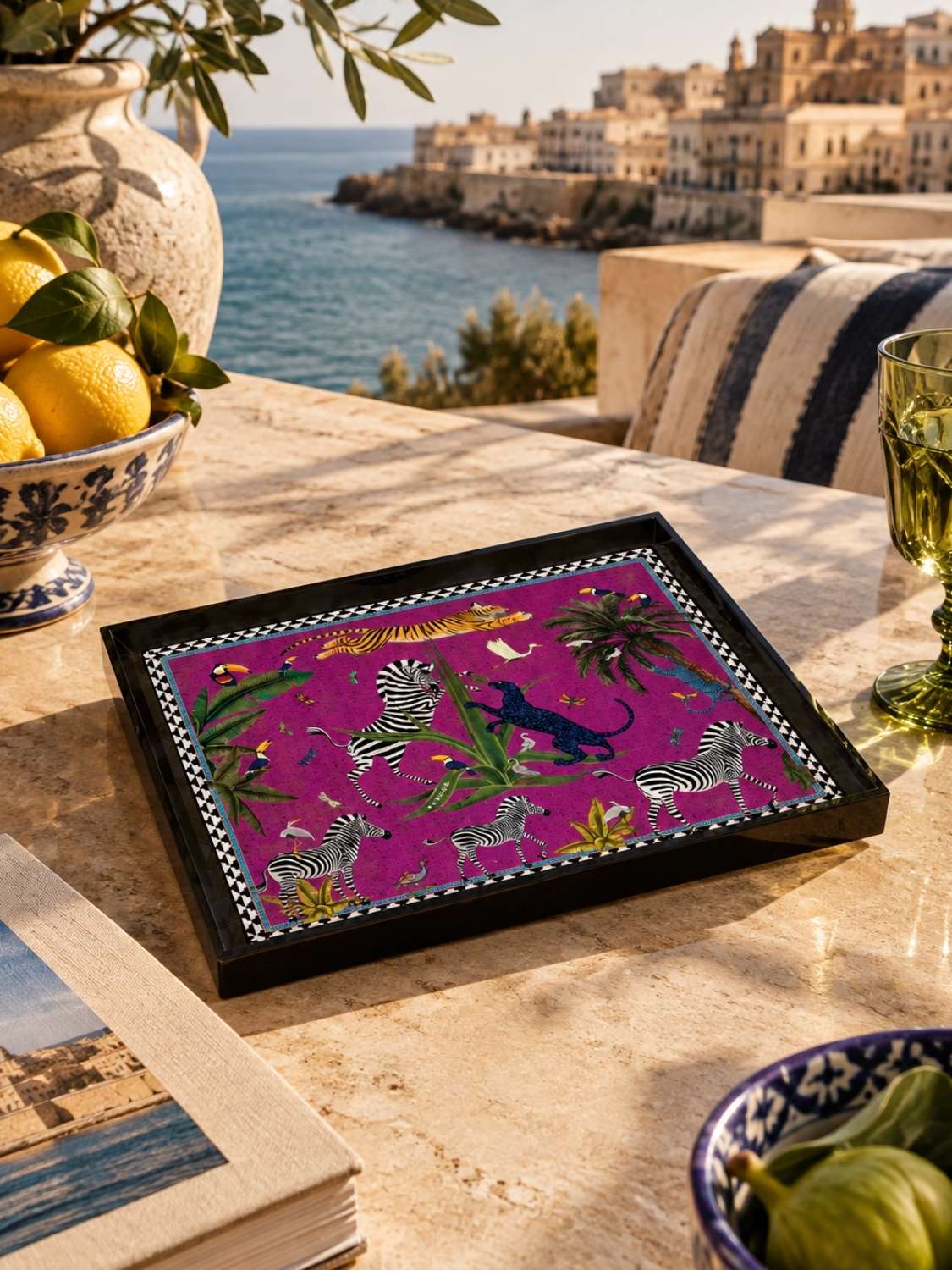 Ortigia Sicilia Hand-Made Lacquer Tray Flying Tiger Pink Cardinale